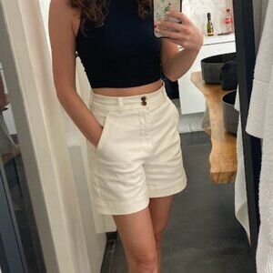 Everlane High Waisted Twill White Shorts